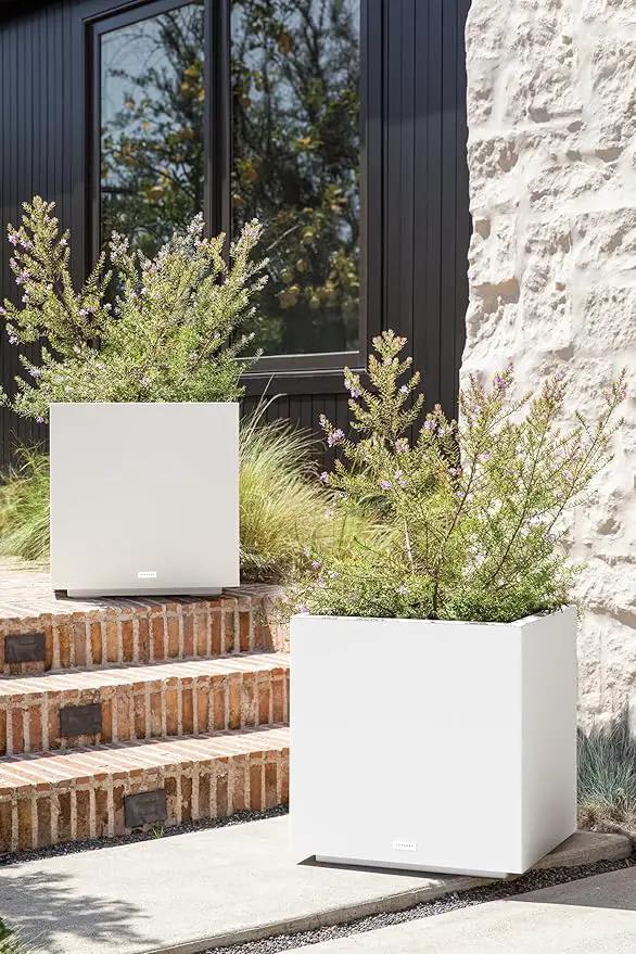 Veradek Block Series Cube Plastic Planter - Large Square Planter for Indoor or Outdoor Patio/Garden | Durable All-Weather Use with Drainage Holes | Modern Décor for Tall Plants, Trees, Flowers by GreenHaven Gardens