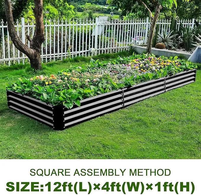 Land Guard 12×4×1ft Galvanized Raised Garden Bed Kit for Vegetables 2 Pack, Galvanized Super Large Metal Planter Raised Garden Boxes Outdoor (Gray) by GreenHaven Gardens