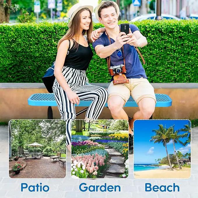 4 Feet Heavy Duty Metal Park Bench for Outside, Outdoor Bench with Portable Frame, Commercial Benches for Shopping Mall, Store, Park, Patio, Deck, Blue by GreenHaven Gardens