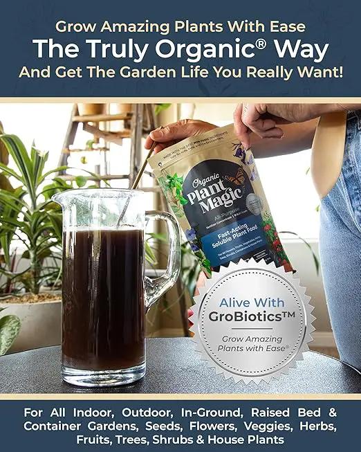 Organic Plant Magic - Truly Organic™ Fast-Acting Soluble Plant Food: All-Purpose Fertilizer Concentrate for All Flower Vegetable Herb Fruit Tree Shrub Container Garden & House Plants [Two 1 lb Bags] by GreenHaven Gardens