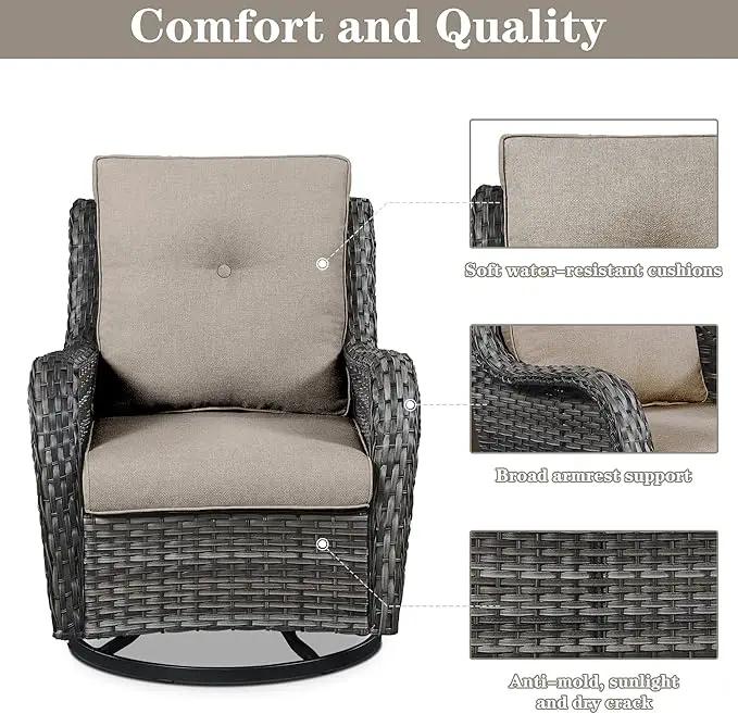 3 PCS Patio Furniture Set - Mixed Grey Wicker Swivel Rocking Chair Set with Side Table by GreenHaven Gardens