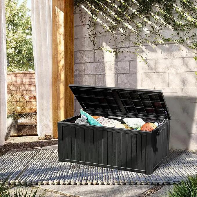 270 Gallon Lockable Resin Deck Box, Waterproof & UV-Resistant Outdoor Storage Box for Outdoor Cushion Storage, Garden Tools & Pool Accessories Storage, Black by GreenHaven Gardens