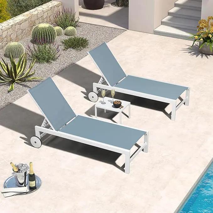 PURPLE LEAF Outdoor Chaise Lounge Set of 4 White Aluminum Lounge Chair Outdoor with Wheels Five-Position Adjustable Patio Lounge Chair for Pool Deck Yard, Steel Blue by GreenHaven Gardens