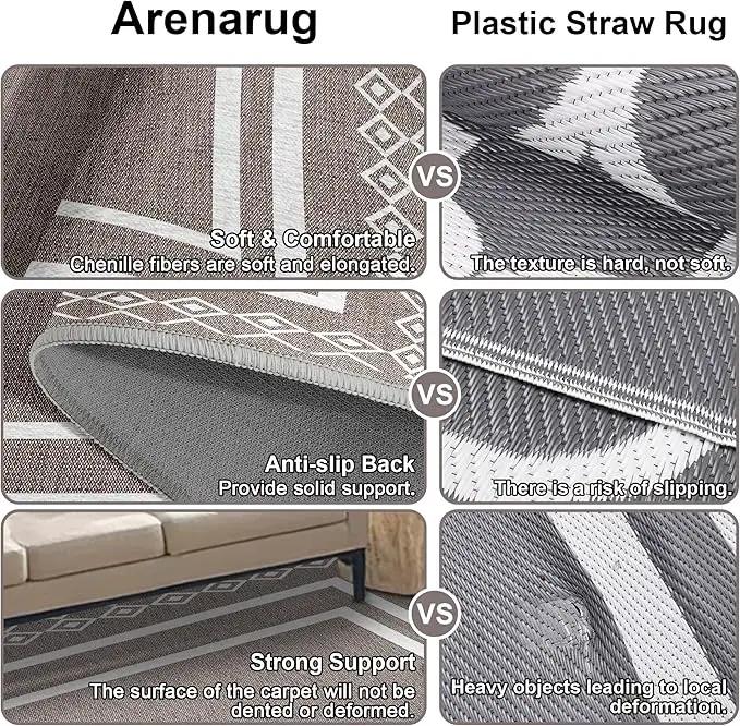 Outdoor Patio Rug, Outside Rectangular Carpet, Moroccan Geometric Rugs, Washable Large Indoor Outdoor Rug Mats for RV, Picnic, Backyard, Deck, Balcony, Porch, Beach 5'x8' by GreenHaven Gardens