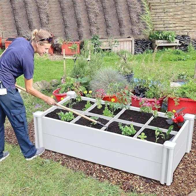 45''x22.5'' Raised Garden Bed Kit | Planter Box Outdoor for Gardening, Whelping Pen | Easy Vinyl Plastic Garden Planter Box with Grow Grid-White by GreenHaven Gardens