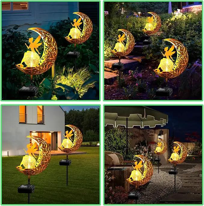 ZNYCYE Fairy Garden Lights,Decorative Solar Stake Crackle Glass Globe with Moon Fairy Decor, Pathway Stake Lights Waterproof for Walkway, Yard, Lawn, Patio or Courtyard (2 Pack) by GreenHaven Gardens
