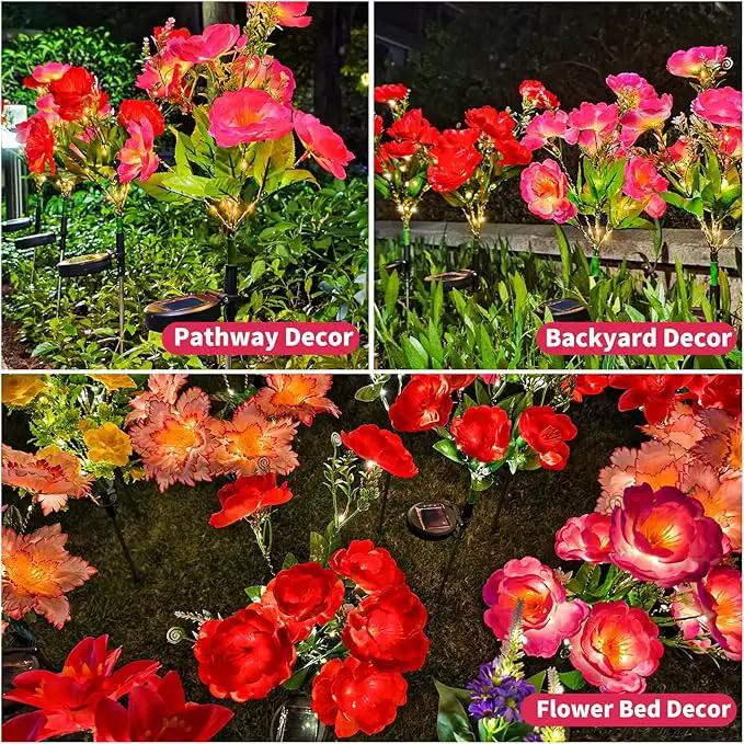 Neporal Solar Flowers Outdoor Waterproof Camellia，4PK 7-Stem Garden Solar Lights Decorative, 2 Decor Lighting Modes, Solar Powered Garden Decor, Solar Yard Decor by GreenHaven Gardens