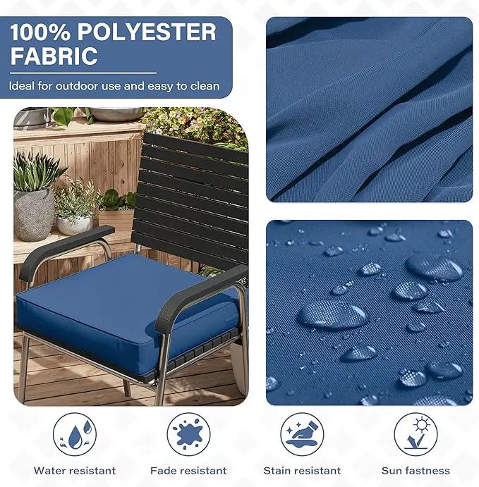 Patio Chair Cushions 18.5 X 16 X 4 Inch Waterproof Outdoor Seat Cushions for Patio Furniture, Outdoor Sofa Couch Pads with Ties & Handle, Set of 2, Blue by GreenHaven Gardens