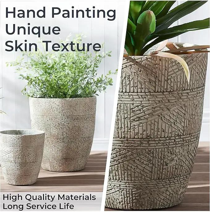17.7"+13.8"+9.8" Dia Round Concrete Planter Set of 3, Large Indoor Outdoor Planter, Flower Pots with Drainage Holes and Sealing Plug for Garden, Patio, Home, Office Weathered Concrete Gray by GreenHaven Gardens