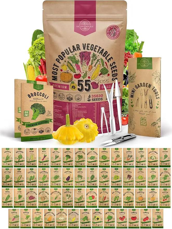 55 Vegetable Seeds Variety Pack - 35,600+ Non-GMO Heirloom Seeds for Planting Vegetables and Fruits in Individual Seed Packets, Home Garden Seeds for Hydroponic, Indoor and Outdoors Gardening by GreenHaven Gardens