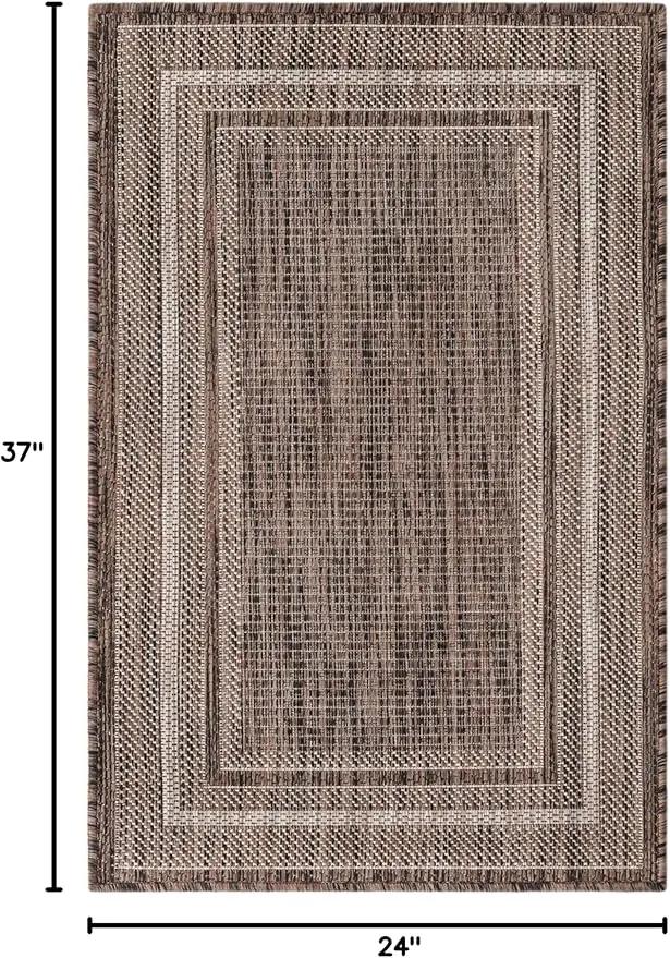 Unique Loom Outdoor Border Collection Area Rug - Soft Border (2' x 3' 1" Rectangle, Brown/ Ivory) by GreenHaven Gardens