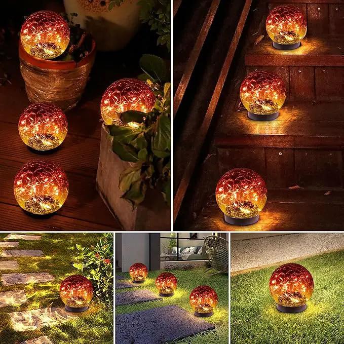 Solar Globe Lights Outdoor Waterproof-Solar Balls-Solar Garden Lights-Solar Orbs for Outside 2 Pack Cracked Glass Ball for Lawn Patio Yard Backyard Decorations by GreenHaven Gardens