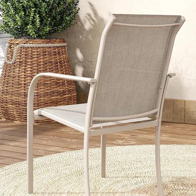 VICLLAX Patio Dining Set for 8, Outdoor Furniture Set Includes 53" Round Patio Table and 8 Patio Sling Chairs, Sandshell Color Tabletop and Fabric by GreenHaven Gardens