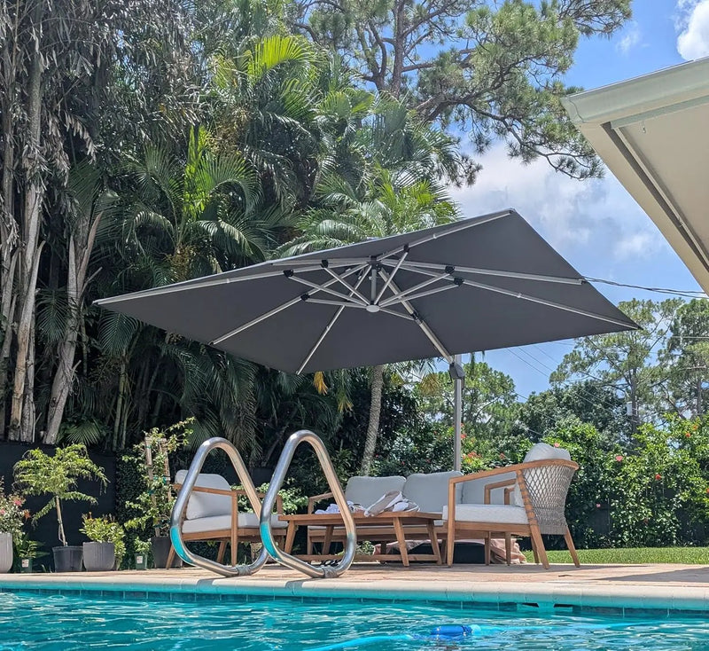 PURPLE LEAF 10' X 13' Double Top Deluxe Solar Powered LED Rectangle Patio Umbrella Offset Hanging Umbrella Outdoor Cantilever Umbrella, Grey by GreenHaven Gardens