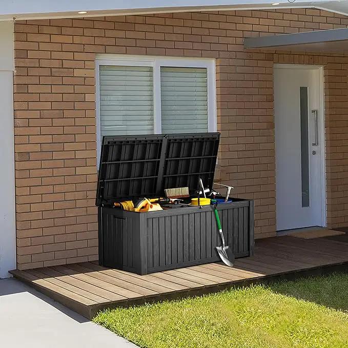 180 Gallon Lockable Resin Deck Box, Waterproof & UV-Resistant Outdoor Storage Box for Outdoor Cushion Storage, Garden Tools & Pool Accessories Storage, Black by GreenHaven Gardens