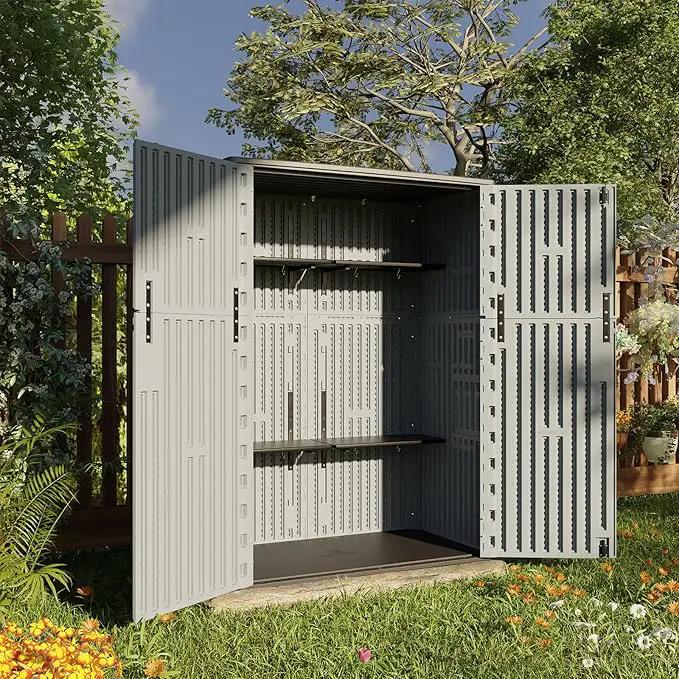 HOMSPARK Outdoor Storage Shed Weather Resistance, Patio Storage Cabinet Lockable Resin Tool Shed for Storage of Bike, Trash Cans, Garden Tools (Light Gray, 66 Cu.ft) by GreenHaven Gardens