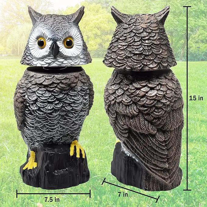 Galashield Owl Decoy to Scare Birds Away Scarecrow Fake Owl with Rotating Head 15" Tall by GreenHaven Gardens