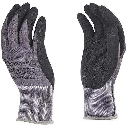 Amazon Basics Micro-Foam Nitrile Coated Work Gloves, Nylon Liner Fiber, Touch Screen, Grey, Size 6/XS, 12-Pair by GreenHaven Gardens
