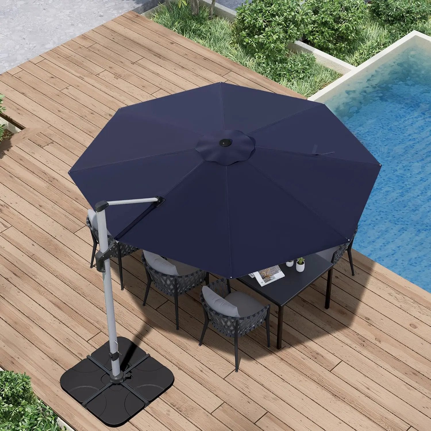 Patio Umbrella, 11FT Outdoor Cantilever Umbrella with 360-degree Rotation for Garden, Deck, Backyard, Pool and Beach, Navy Blue by GreenHaven Gardens