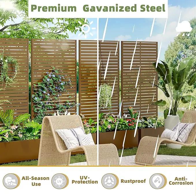 Casaphoria Metal Raised Garden Bed with Trellis and Wheels, 72"x47"x16" Planter Box for Climbing Plants, Vegetables & Vines, Features Drainage Holes and Privacy Screen (Brown-Louvered) by GreenHaven Gardens