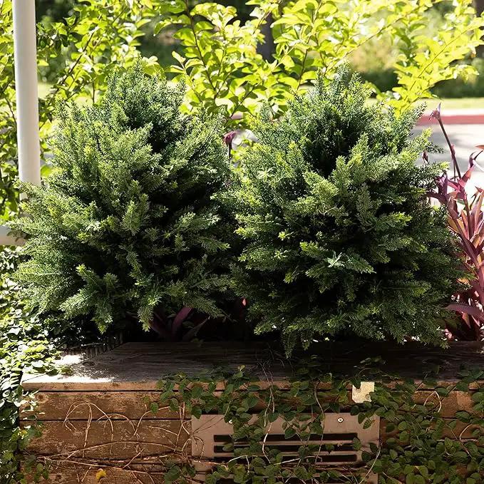 Premium 16" Diameter Artificial Cypress Topiary – Set of 2 Faux Plants with Ground Spikes – UV-Resistant, Realistic Outdoor & Indoor Greenery – Weatherproof Garden Landscaping Décor by GreenHaven Gardens