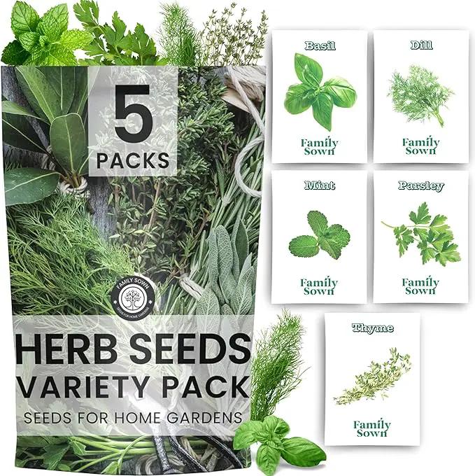 Herb Seeds | 5 Invidiual Packs | 2025 Season | Non-GMO | Basil, Dill, Mint, Parsley & Thyme! | for Planting Indoor & Outdoor | by Family Sown by GreenHaven Gardens