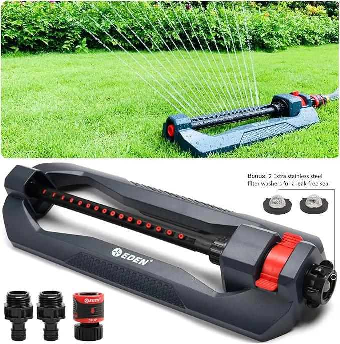 Eden Metal Adjustable 6-Pattern Rotary Gear Drive Garden Sprinkler Bundle with Oscillating Sprinkler for Yard by GreenHaven Gardens