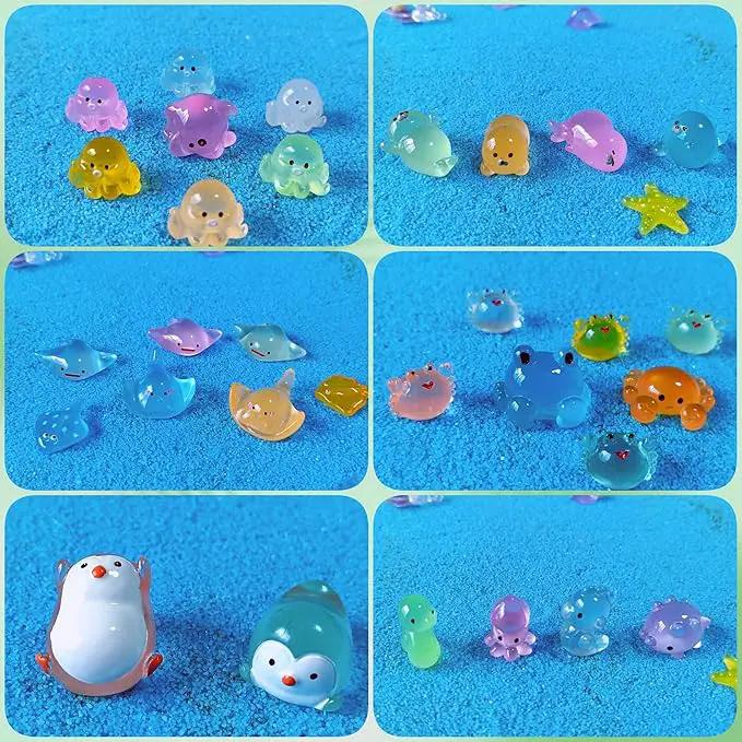 Luminous Ocean Mini Resin Animals Figures, 100 Pcs Glow in The Dark Tiny Plastic Animals Sea Creatures Miniature Figurines to Hide by GreenHaven Gardens