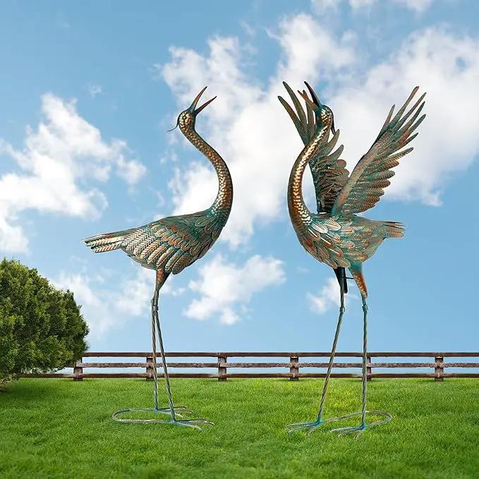chisheen Crane Garden Statues Outdoor Metal Heron Yard Art Crane for Garden Sculptures Patio Lawn Ornaments,Set of 2 by GreenHaven Gardens