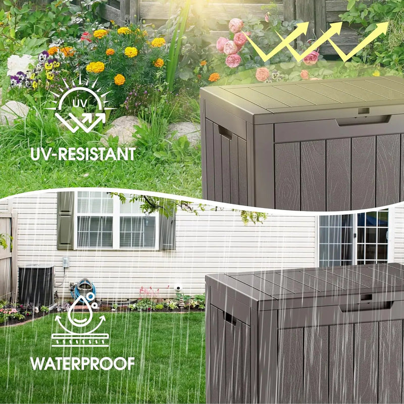 KAMABOKO 32 Gallon Outdoor Storage Box 2 Pack All-Weather Deck Box for Patio Furniture, Package Deliveries, Garden Tools, Pool Supplies & Cushions, Grey by GreenHaven Gardens