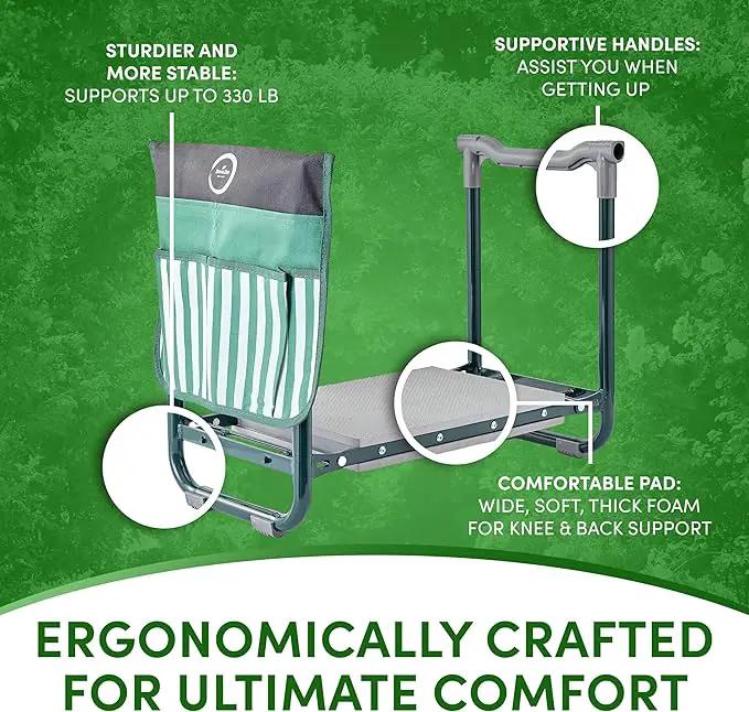 Garden Kneeler Seat Bench, Garden Kneeling Bench with Sunshade Umbrella, Ergonomic Handles, Folding Table, and Potting Mat, 10.2" Foam Knee Seat, Loading Capacity 330 Lbs by GreenHaven Gardens