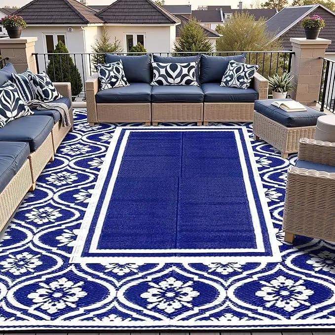 Outdoor Rug 8x10 Patio Waterproof Mat Camping Carpet Outside Area Rug Reversible Light Blue Rugs for RV Deck Entryance Porch Picnic Balcony Beach by GreenHaven Gardens