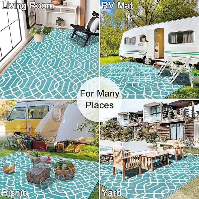 HEBE Outdoor Rug Waterproof 6x9, Reversible Plastic Straw Rug RV Camping Rug, Indoor Outdoor Patio Mat Clearance, Outside Carpet for Porch,Deck,Camper,Balcony,Backyard,Picnic by GreenHaven Gardens