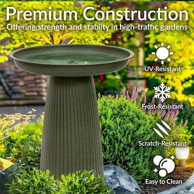 Sunnydaze Gleeful Garden Metal Bird Bath for Outdoors - Large Decorative Iron Birdbath - 23-Inch - Matte Green by GreenHaven Gardens