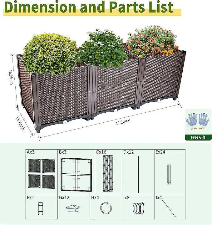 Emalie Deep Raised Garden Beds Large Plastic Planter Box with Drainage Plugs for Veggies Flowers Herbs Deep Root Plants Growing, 47.2" Lx15.7 Wx16.9 H Brown by GreenHaven Gardens