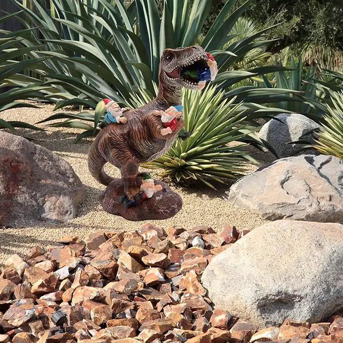 Wowser Gnome Statue: Funny Garden Figurine - Unique Home & Outdoor Decor (T-Rex), Gnome Decoration for Yard by GreenHaven Gardens