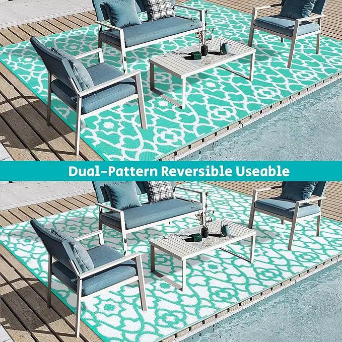 HEBE Outdoor Rug Waterproof 8x10, Reversible Plastic Straw Rug RV Camping Rug, Indoor Outdoor Patio Mat Clearance, Outside Carpet for Porch,Deck,Camper,Balcony,Backyard,Picnic by GreenHaven Gardens