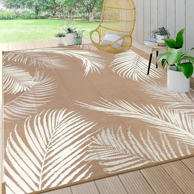 Pauwer Waterproof Outdoor Rug 8x10, Reversible Plastic Straw Patio Camping Rug, Indoor Outdoor RV Mat Carpet for Deck, Camper, Porch, Balcony, Backyard, Picnic, Leaf Brown by GreenHaven Gardens