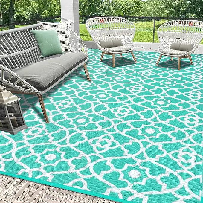 HEBE Outdoor Rug Waterproof 9x12, Reversible Plastic Straw Rug RV Camping Rug, Indoor Outdoor Patio Mat Clearance, Outside Carpet for Porch,Deck,Camper,Balcony,Backyard,Picnic by GreenHaven Gardens