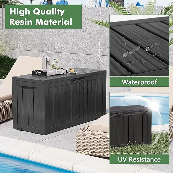 NUNU LAB 75 Gallon Outdoor Storage Box,Large Resin Sturdy Deck Box, Backyard Outside Storage Box Waterproof with Double Wall Panels,Package Delivery Garden Hose Storage Bin Outdoor Tool by GreenHaven Gardens