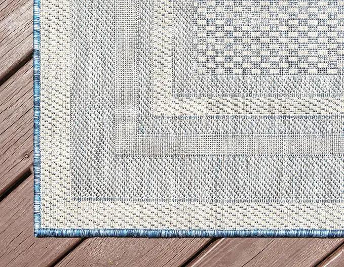 Unique Loom Outdoor Border Collection Area Rug - Soft Border (8' x 11' 4" Rectangle, Blue/ Ivory) by GreenHaven Gardens