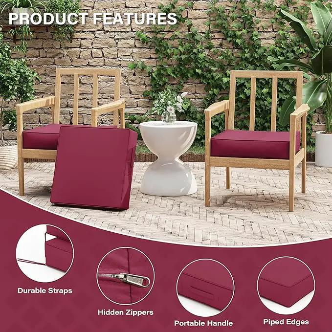 Patio Chair Cushions 19 X 19 X 4 Inch Waterproof Outdoor Seat Cushions for Patio Furniture, Outdoor Sofa Couch Pads with Ties & Handle, Set of 2, Fuchsiared by GreenHaven Gardens
