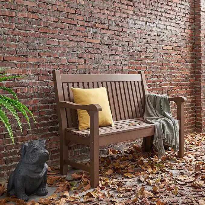 Psilvam Garden Bench, 2-Person Poly Lumber Patio Bench, All-Weather Outdoor Bench That Never Rot and Fade, Suit for Garden, Porch and Park(Brown) by GreenHaven Gardens