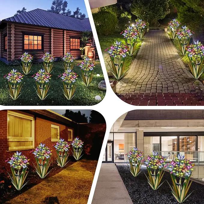 Solar Metal Agave Butterfly Flower Stick Garden Sculpture Outdoor Gift Solar Garden Christmas Lights Swaying Butterfly Garden Lights Solar Outdoor (2 PCS Light Green) by GreenHaven Gardens