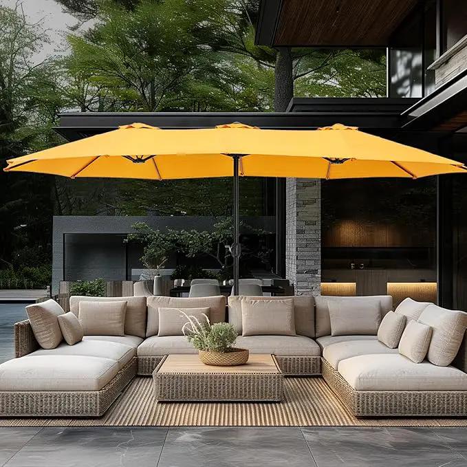 GREEN PARTY 15 ft Rectangle Patio Umbrella with Base Included, Double-Sided Table Umbrella with Crank, Large Outdoor Umbrellas for Patio Poolside Garden Backyard, Gold Yellow by GreenHaven Gardens