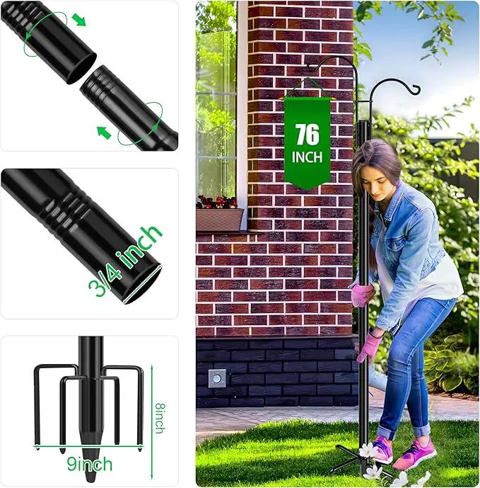 XDW-GIFTS Double Shepherds Hooks for Outdoor, 2-Pack Heavy Duty Garden Pole for Hanging Bird Feeder, Plant Baskets, Solar Light Lanterns, Garden Plant Hanger Stands with 5 Base Prongs by GreenHaven Gardens