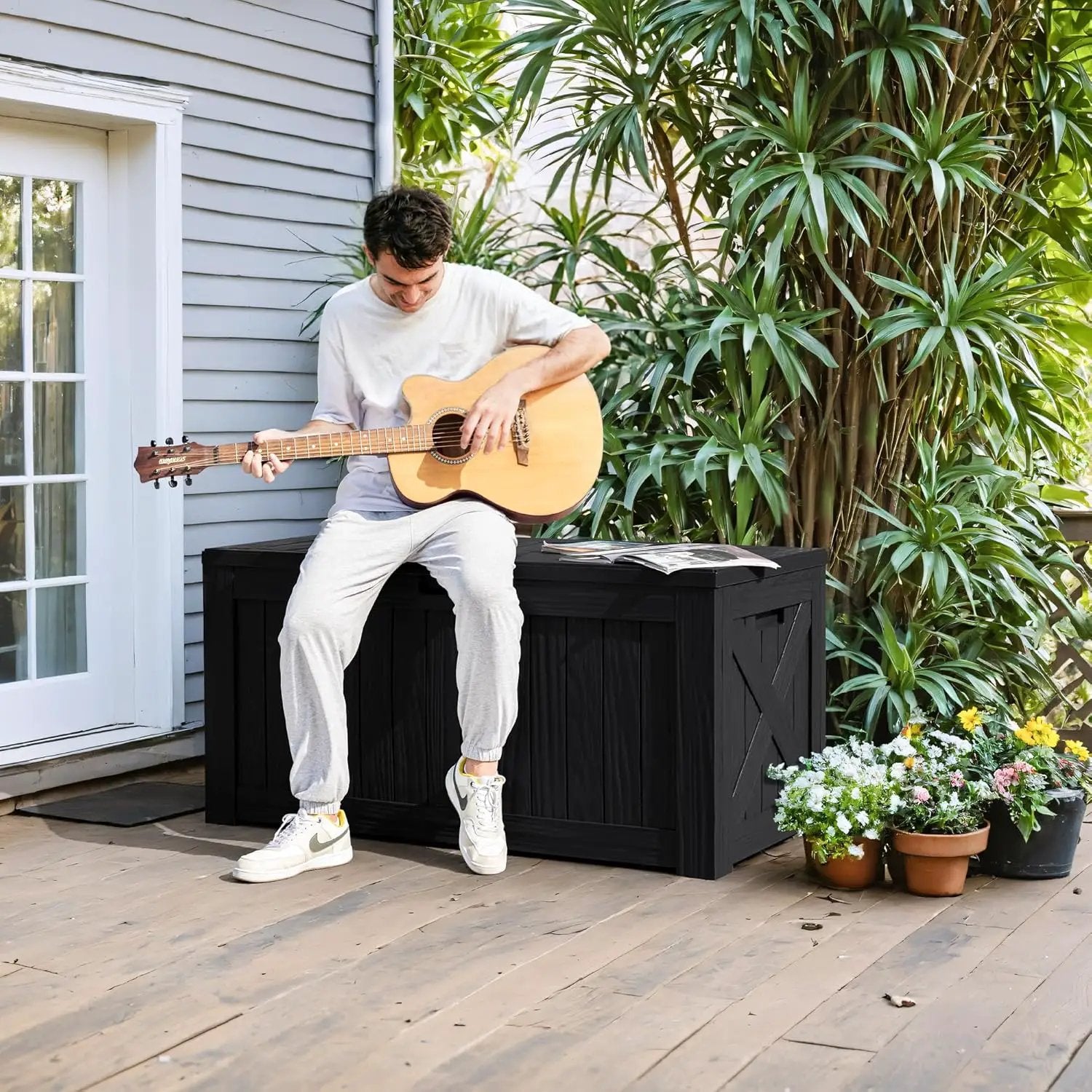 Greesum 120 Gallon Deck Box, Resin Outdoor Storage Container for Patio Furniture, Garden Tools, Pool Accessories, Weatherproof, Lockable, Black by GreenHaven Gardens