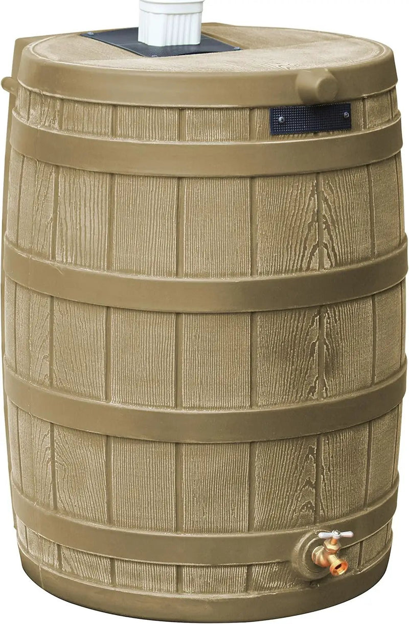 Good Ideas Rain Wizard 50 Gallon Plastic Rain Barrel for Outdoor Rainwater Collection and Storage Features Metal Spigot and Flat Back Design, Khaki by GreenHaven Gardens