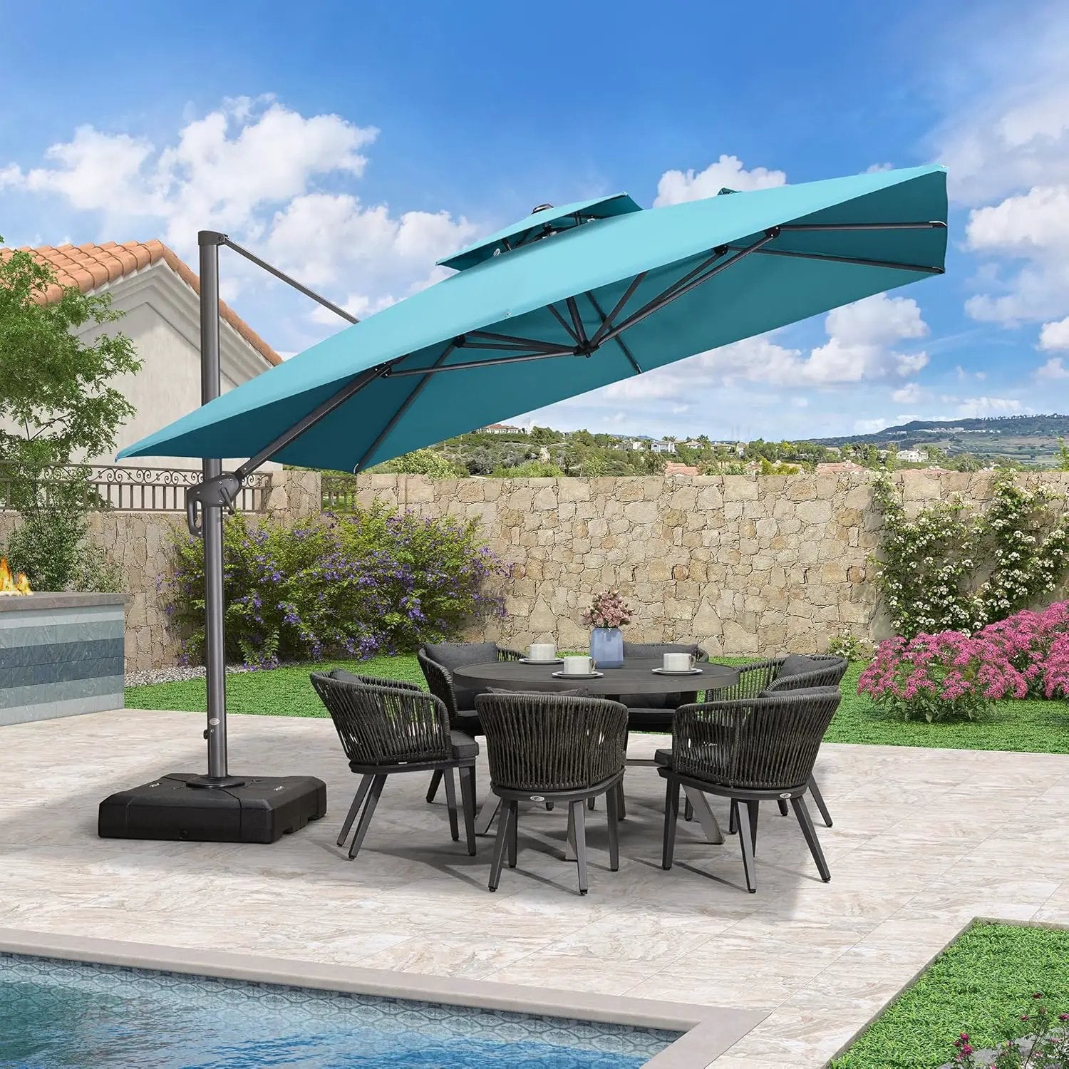PURPLE LEAF 11ft Patio Umbrella with Base Included Large Offset Umbrella Hanging Double Top Square Cantilever Outdoor Umbrella for Garden Deck Backyard Pool Turquoise Blue by GreenHaven Gardens