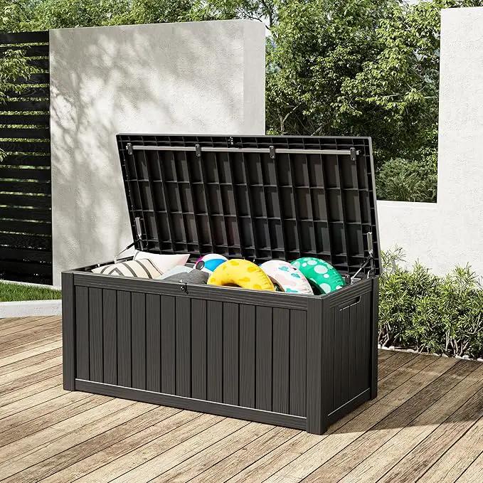 NUNU LAB Outdoor Storage Box,120 Gallon Deck Box,Resin Waterproof Outside Storage Bench,Outdoor Storage Cabinet With Lockable Lid,Backyard Deck Box For Garden Tools,Patio Cushions,Pool Accessories by GreenHaven Gardens